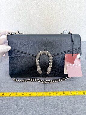 Authentic Gucci Dionysus Medium Leather Shoulder Bag Black Crystal Tiger Head